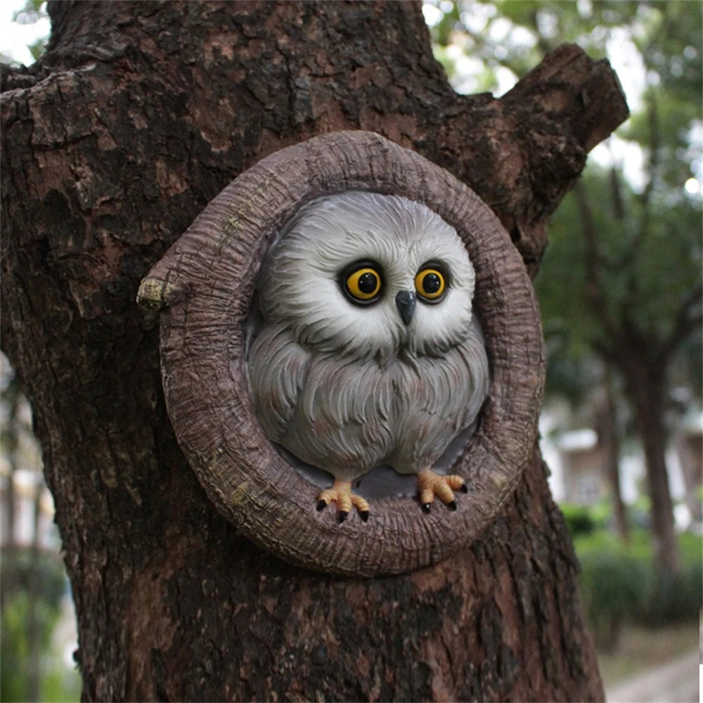 Baby Owl Resin Tree Face Owl Tree Hugger Outdoor Sculpture for Tree Decorations Garden Ornament Tree Statue Peeker
