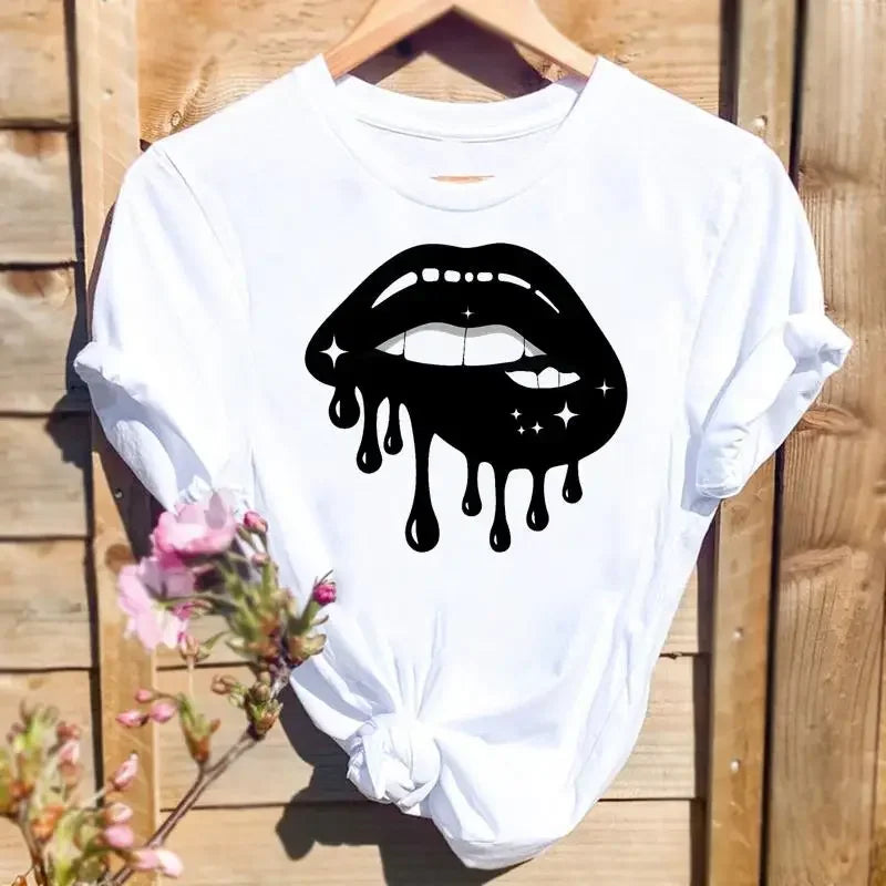 Women Leopard Love Heart Print Tee