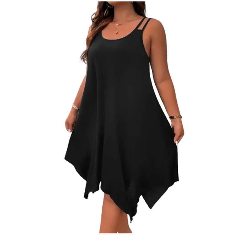 Strappy Asymmetrical Hem T Shirt Midi Dress