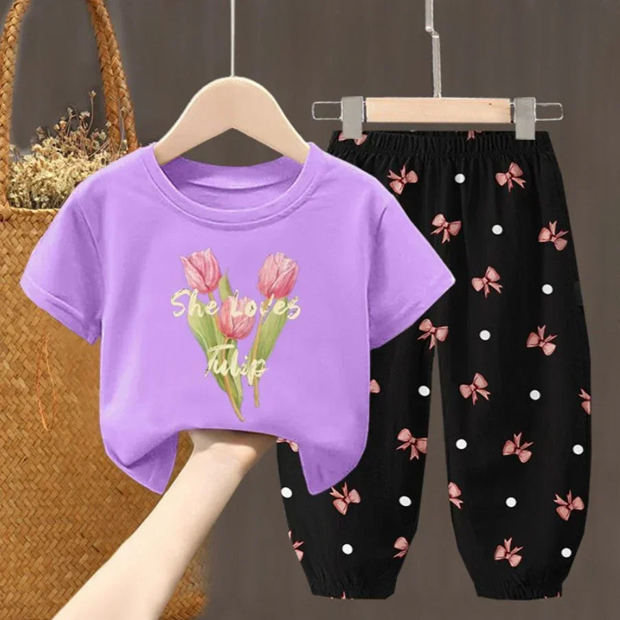 Summer T-shirt Top Pants 2pcs Set