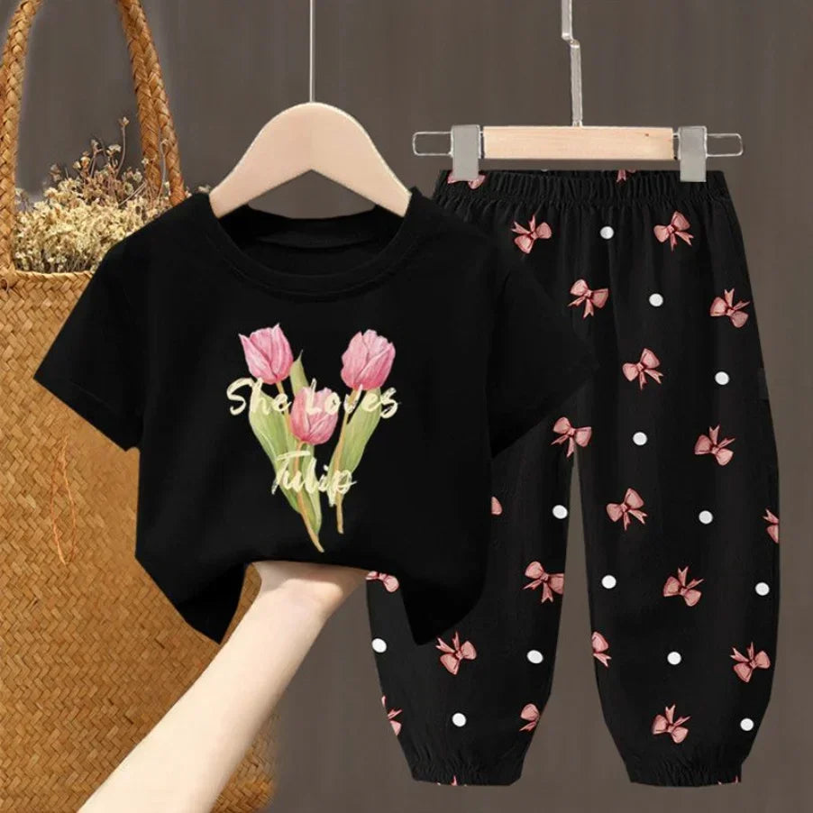 Summer T-shirt Top Pants 2pcs Set