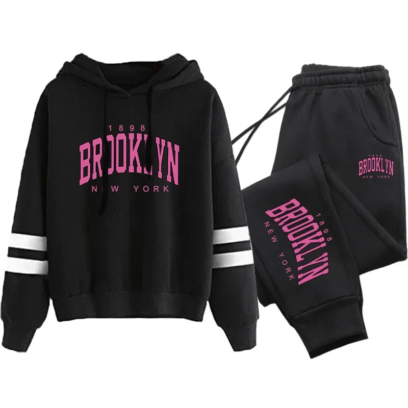 Quality Daily Women Tracksuit Hoodies Casual Single Piece Stripe Sweatshirt and Sweatpants Comfort Outdoor Jogging Autumn Winter