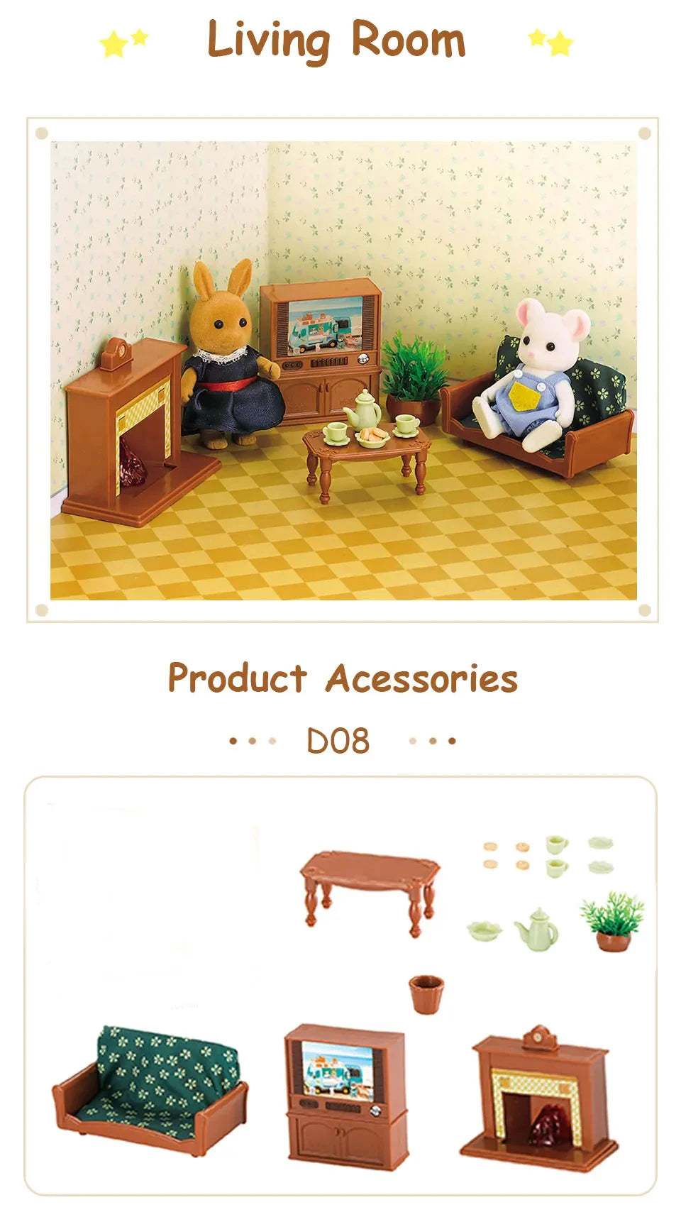 Miniature Furniture Forest Family Kitchen Toy