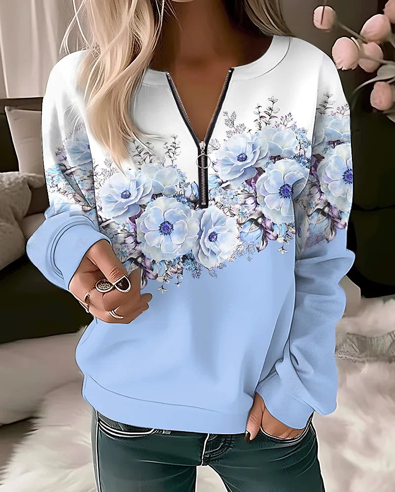 Flower Painting Sweatshirt Zip Up Hoodie
