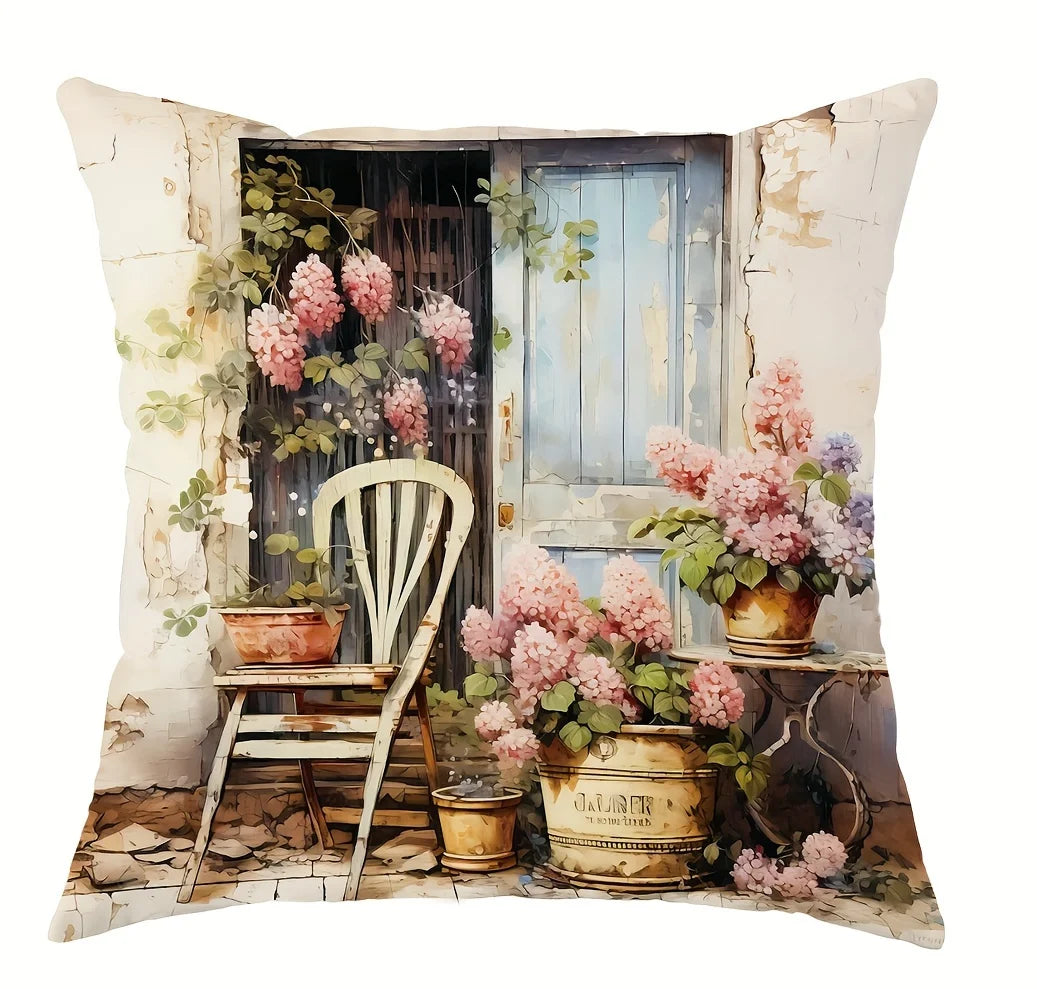Vibrant Floral Bicycle Design Satin Fabric Throw Pillow Covers Farmhouse Decor for Living Room 45x45Cm Party Gift Cushion Cover