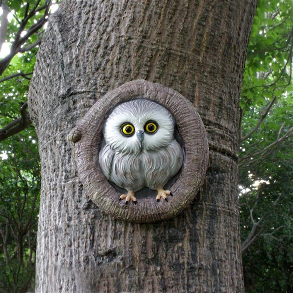 Baby Owl Resin Tree Face Owl Tree Hugger Outdoor Sculpture for Tree Decorations Garden Ornament Tree Statue Peeker