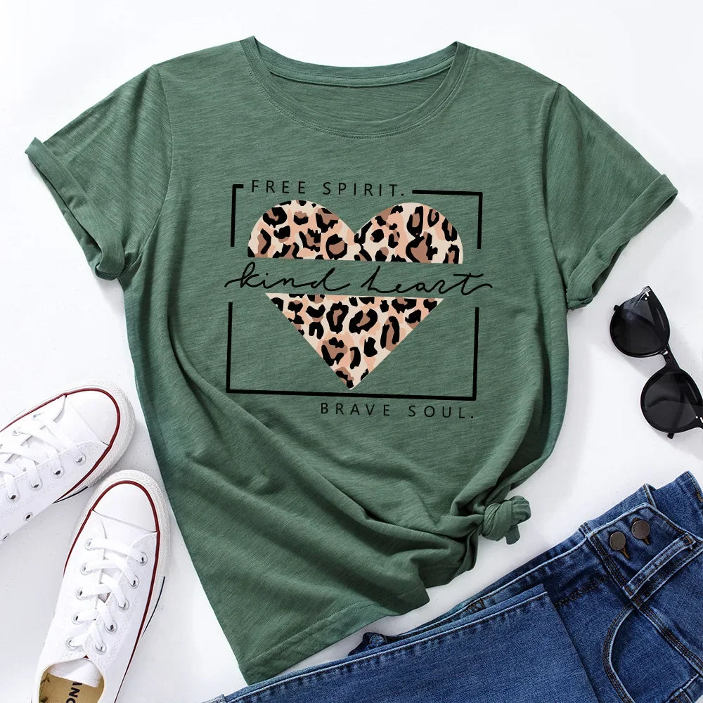 Leopard Love Heart Print Tshirt