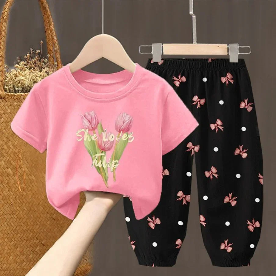 Summer T-shirt Top Pants 2pcs Set