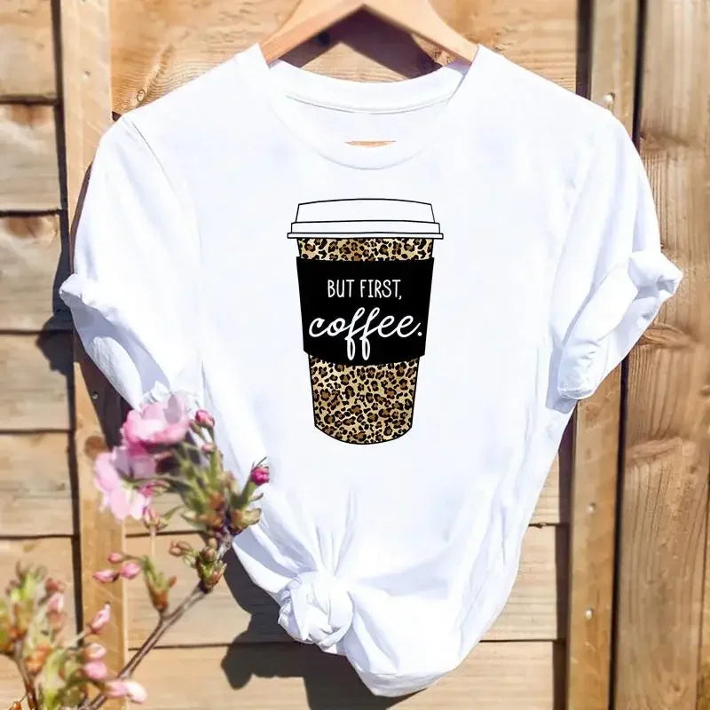 Women Leopard Love Heart Print Tee