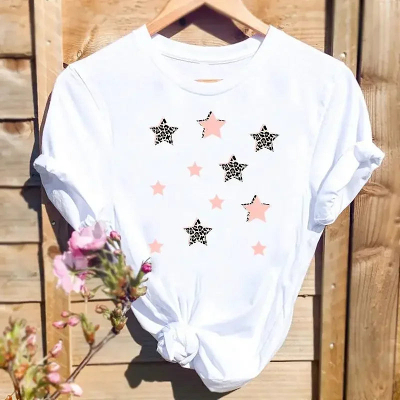 Women Leopard Love Heart Print Tee
