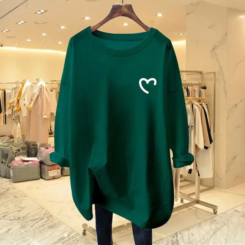 Women Clothing Fashion All-match Loose Long Sleeve T-shirt Spring Autumn Elegant Chic Pure Cotton O-neck Top Tee Casual Pullover