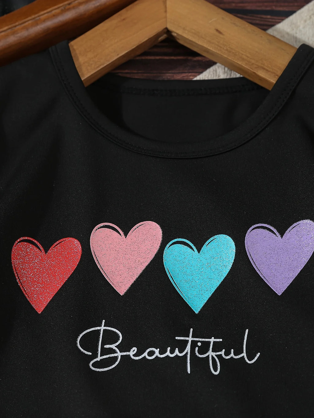 A 3-Piece Summer Heart-Shaped Printed Round-Neck T-Shirt For Girls, A Street Fashion And Versatile Short-Sleeved Top