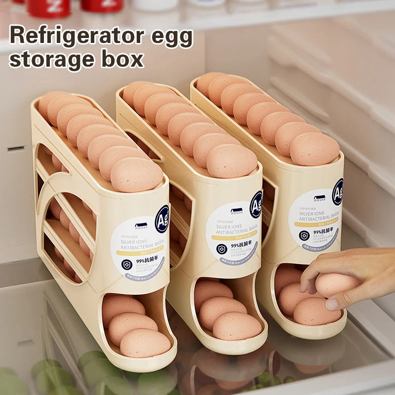 New 4 Layers Rolling Egg Holder Rack Fridge Egg Storage Box Container Kitchen Refrigerator Egg Dispenser Fridge Organizer