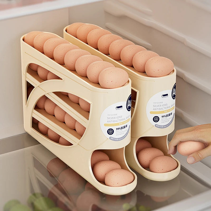 New 4 Layers Rolling Egg Holder Rack Fridge Egg Storage Box Container Kitchen Refrigerator Egg Dispenser Fridge Organizer