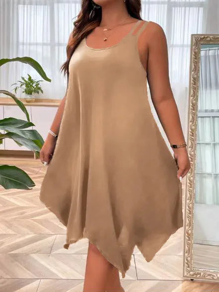 Strappy Asymmetrical Hem T Shirt Midi Dress