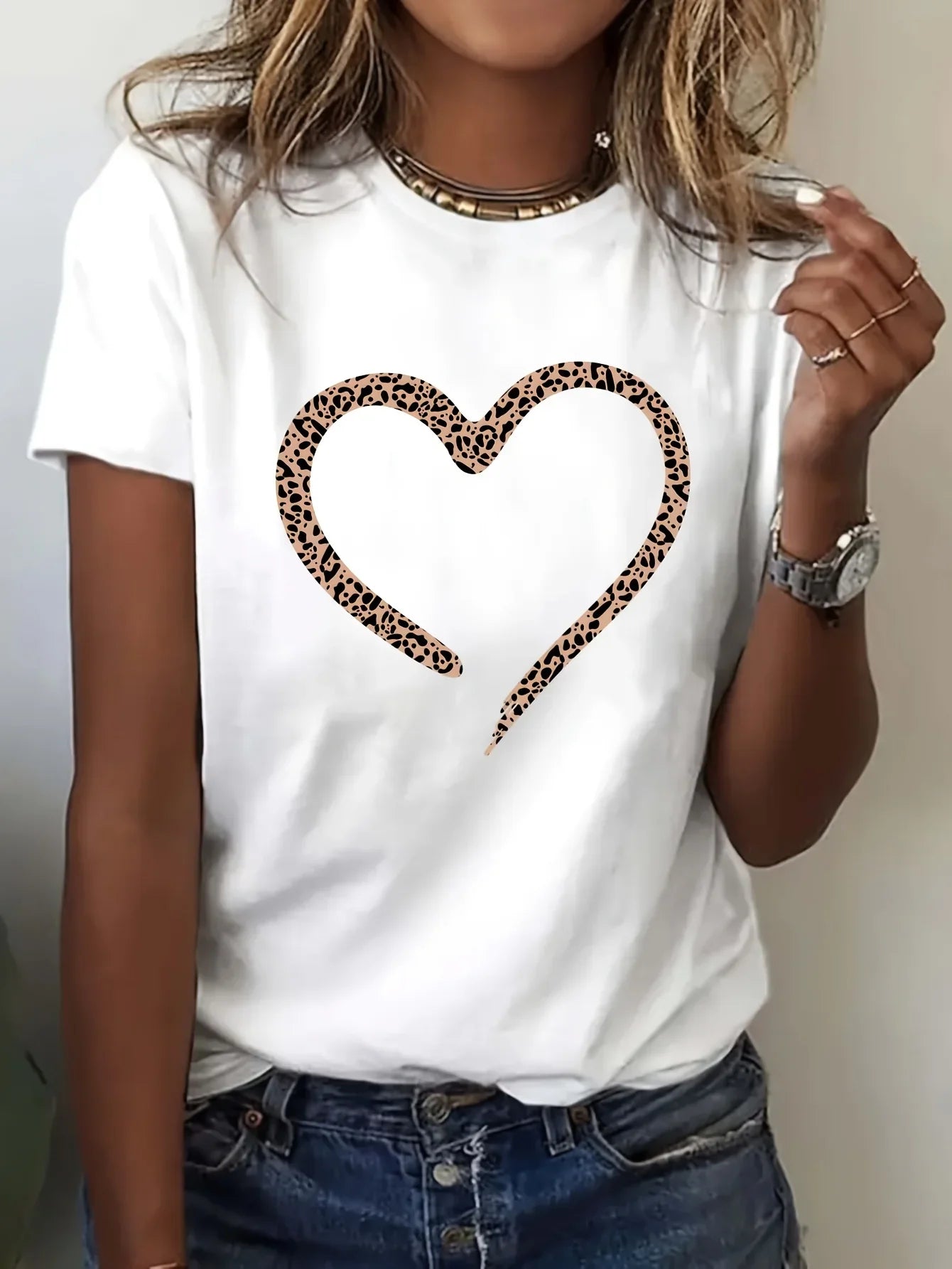 Leopard Heart Print Women's Short SleeveT-Shirt