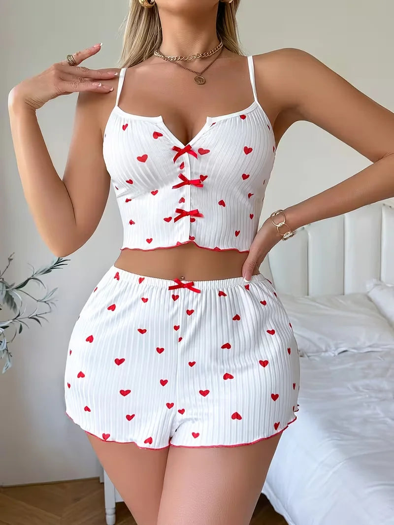 Heart Pattern Printed Pajama Set