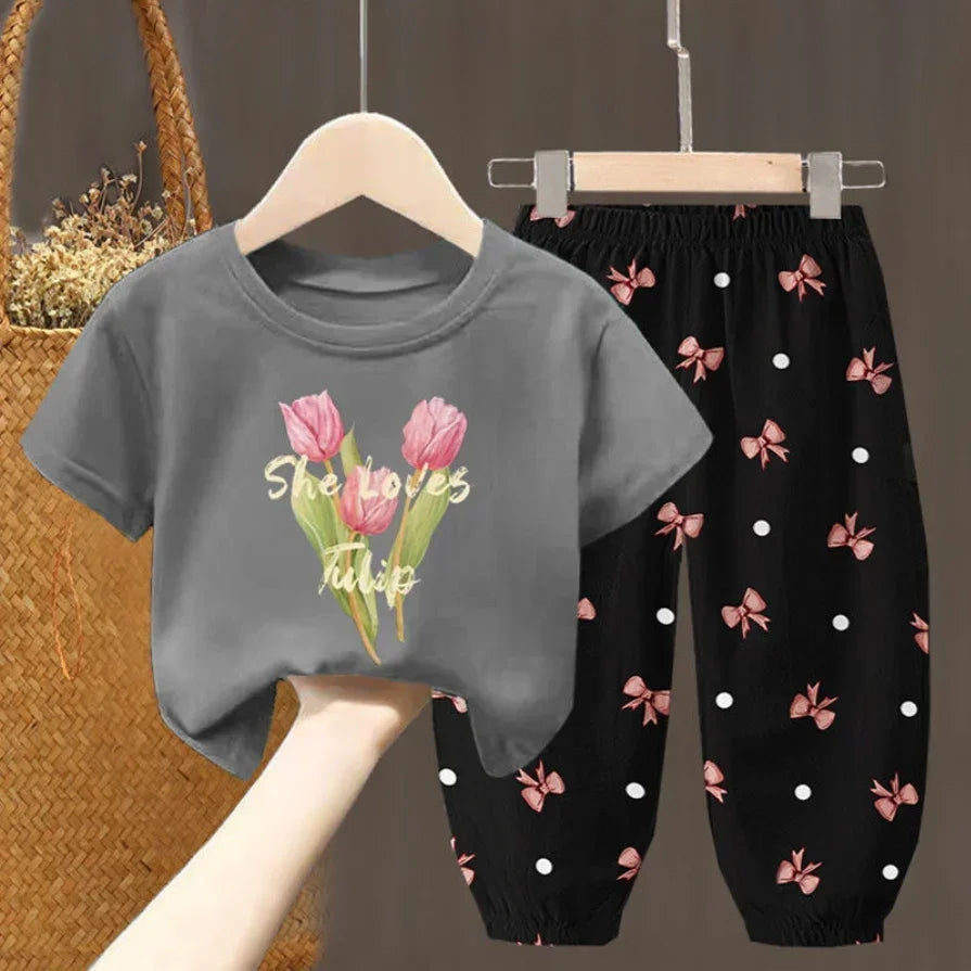 Summer T-shirt Top Pants 2pcs Set