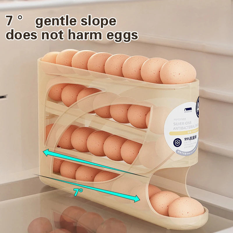 New 4 Layers Rolling Egg Holder Rack Fridge Egg Storage Box Container Kitchen Refrigerator Egg Dispenser Fridge Organizer