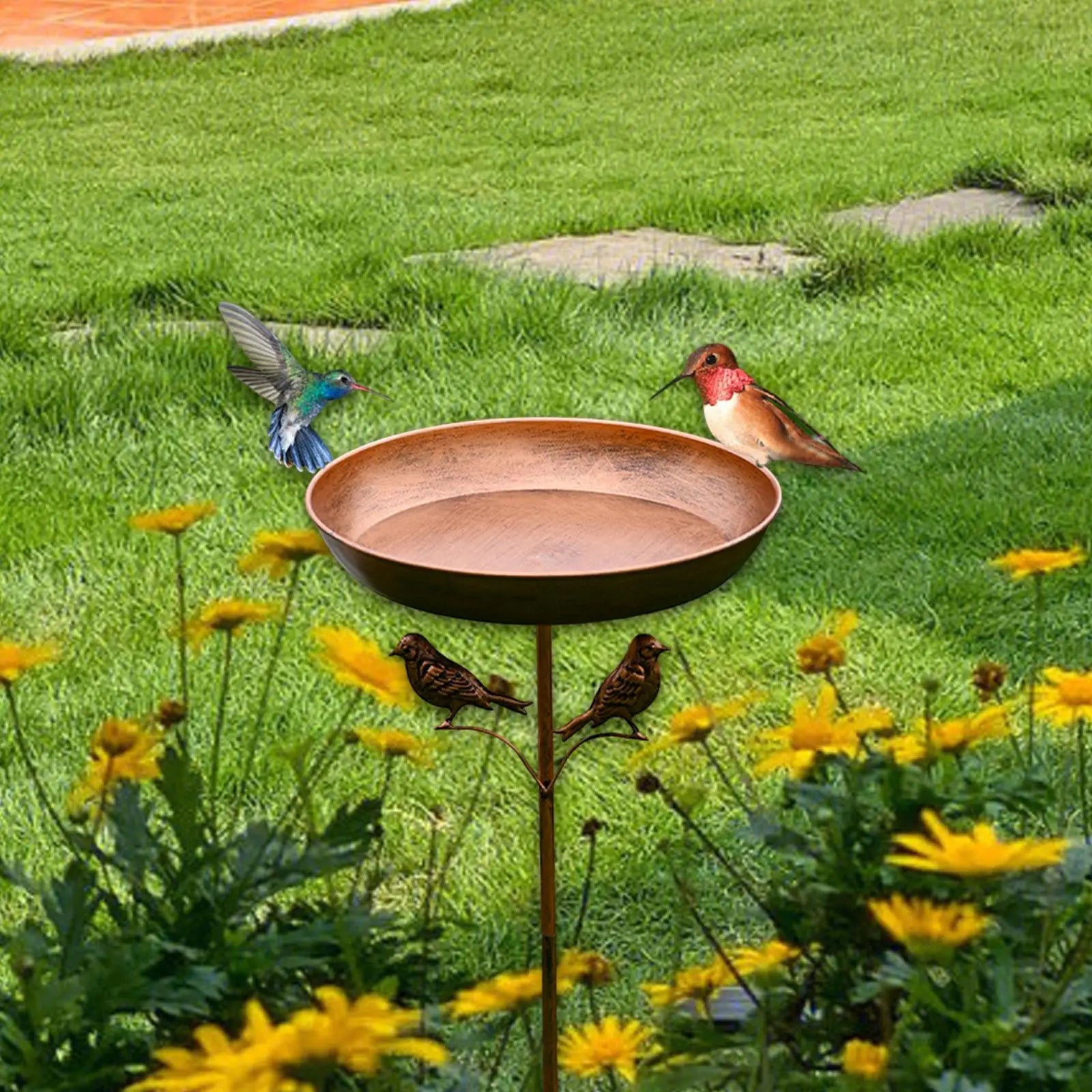 Bird Bath Feeder Bowl 5-Pronged Base Metal Bird Feeder Freestanding Birdbath for Yard Patio Outdoors Garden Iron Pedestal Stake