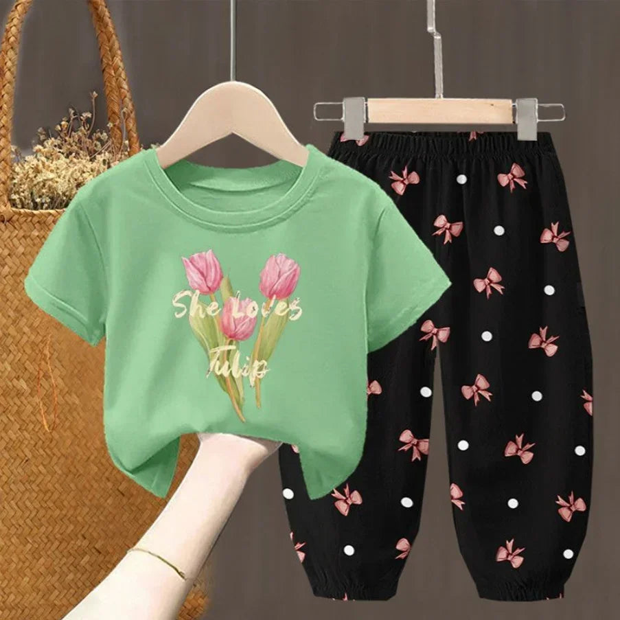 Summer T-shirt Top Pants 2pcs Set
