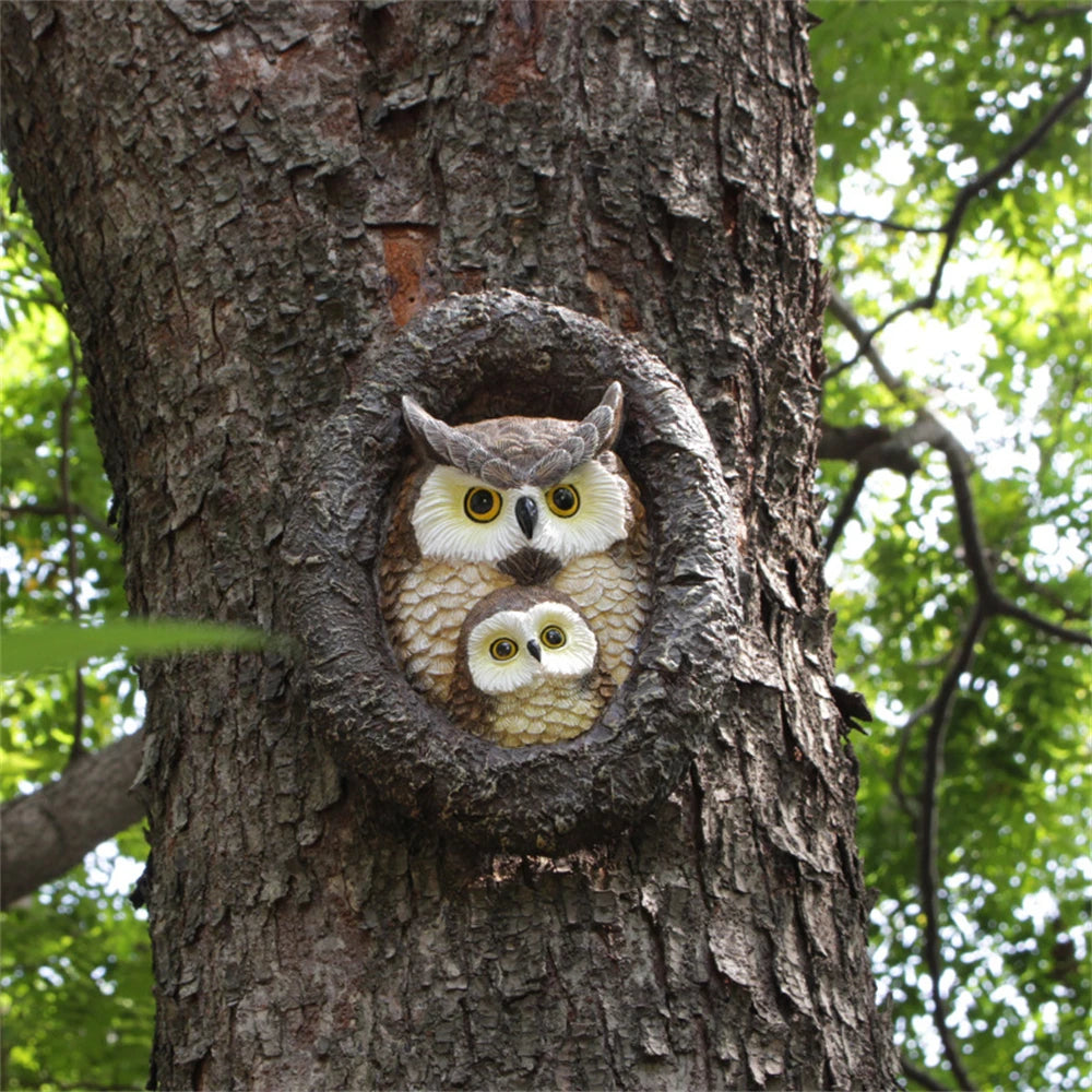 Baby Owl Resin Tree Face Owl Tree Hugger Outdoor Sculpture for Tree Decorations Garden Ornament Tree Statue Peeker