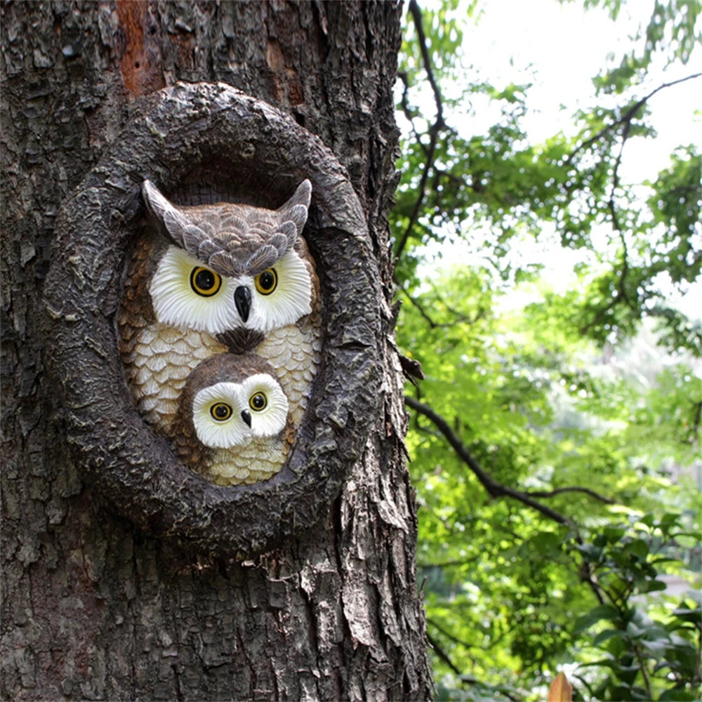Baby Owl Resin Tree Face Owl Tree Hugger Outdoor Sculpture for Tree Decorations Garden Ornament Tree Statue Peeker