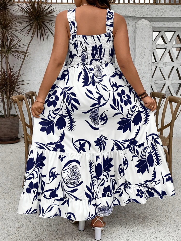 Floral Halter Dress with Ruffle Hem
