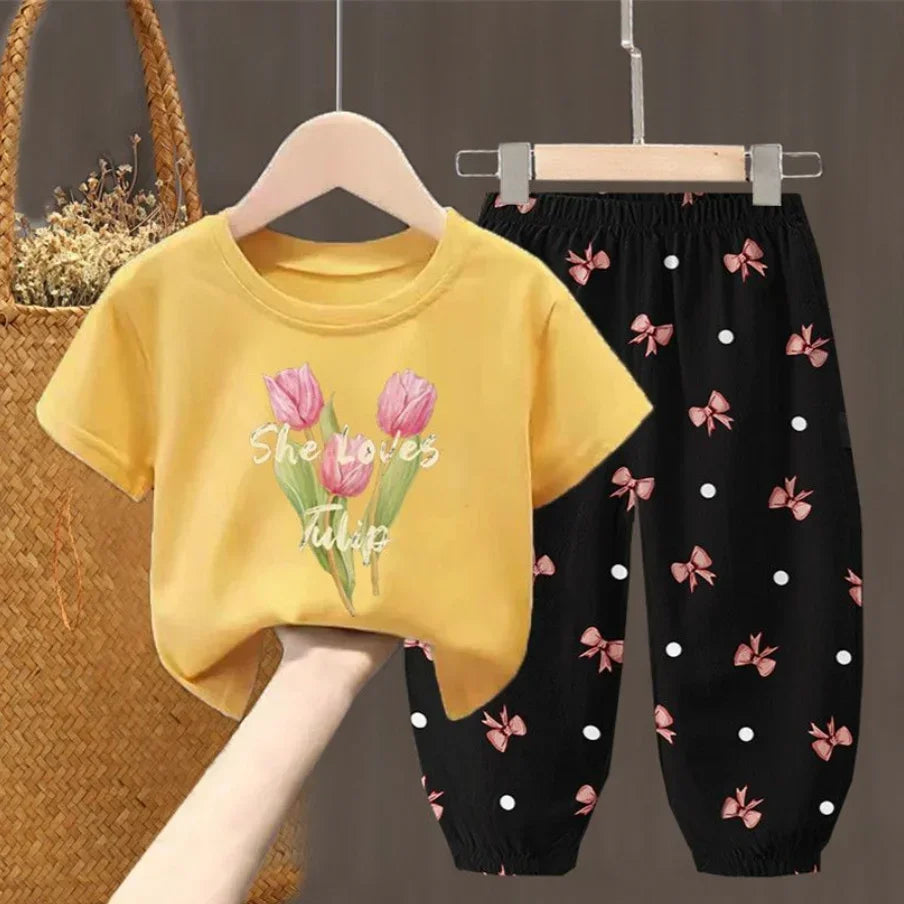 Summer T-shirt Top Pants 2pcs Set