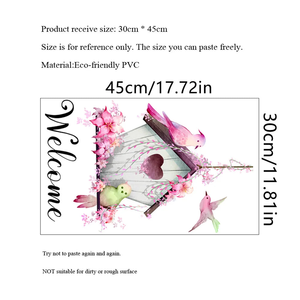 Lovely Bird House Welcome Wall Sticker Living Room Porch Background Decoration Mural For Door Decor Self-adhesive Home Wallpaper