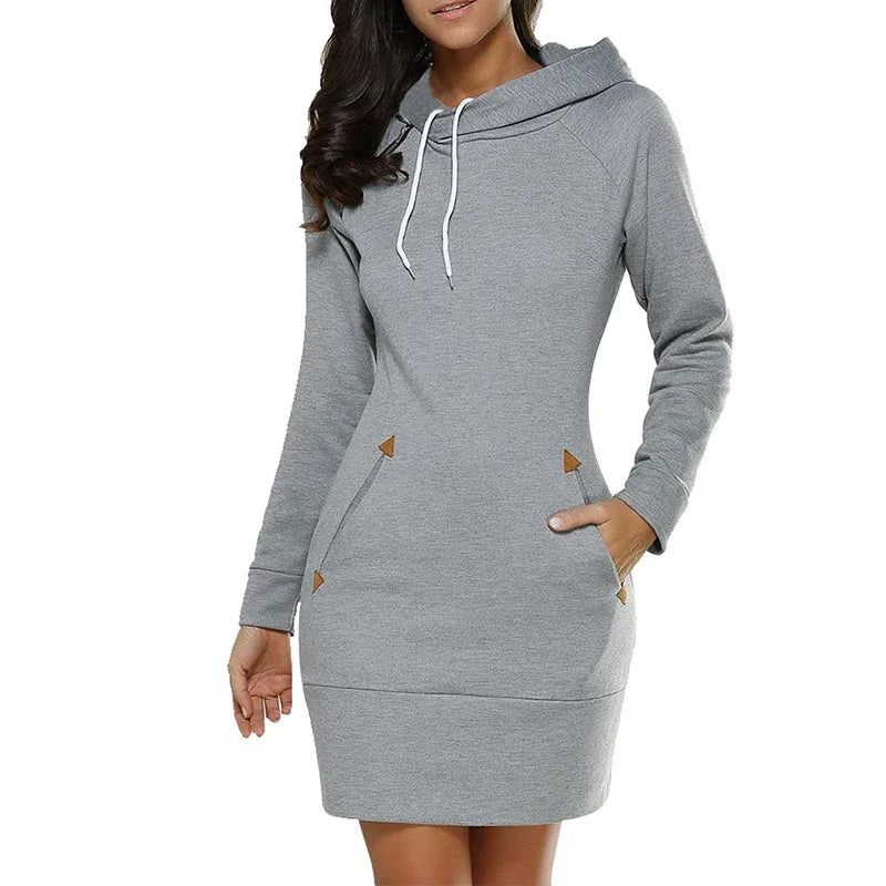 Knee-Length Pockets Dress with hood