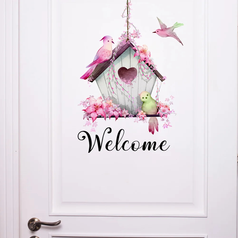 Lovely Bird House Welcome Wall Sticker Living Room Porch Background Decoration Mural For Door Decor Self-adhesive Home Wallpaper