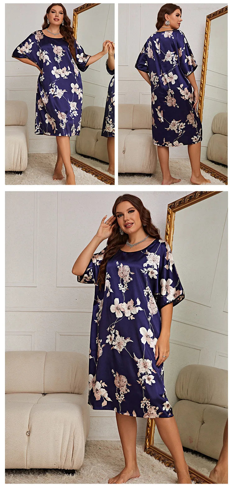 Plus Size Printed Home Wear New Summer Nightgown for Women Silk Nightdress Summer Pajamas