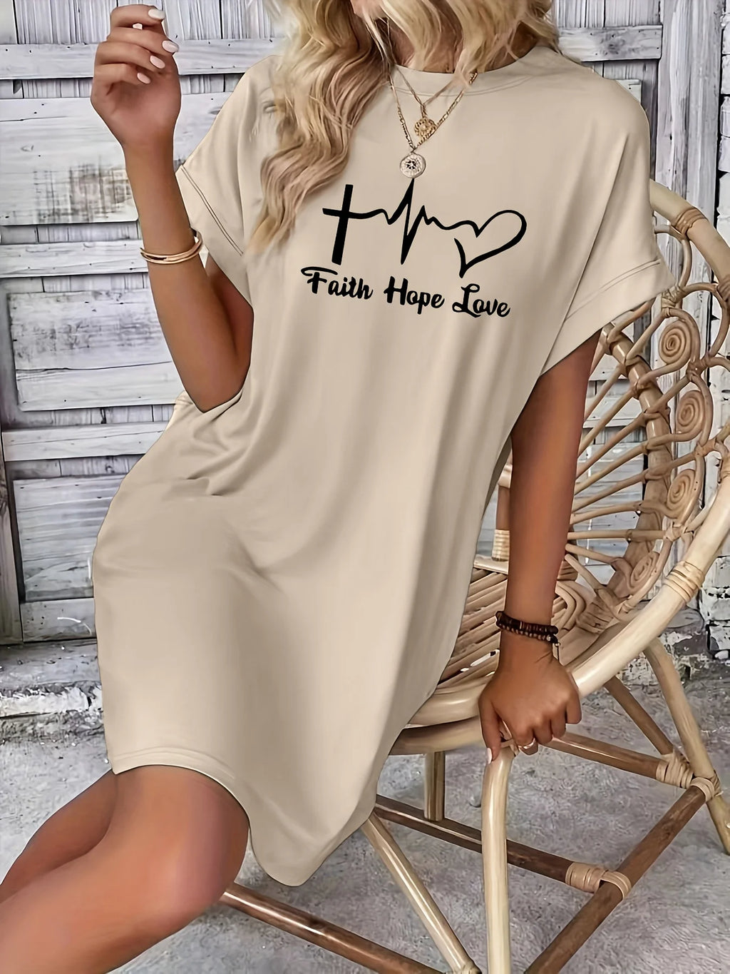 Faith,Hope,Love print Graphic TShirt Dress