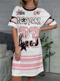 2026 Summer Women T-Shirt Dress Loose Casual No.23 New York Printed O-Neck Lady Short Sleeve Pullover Dresses Women Clothing