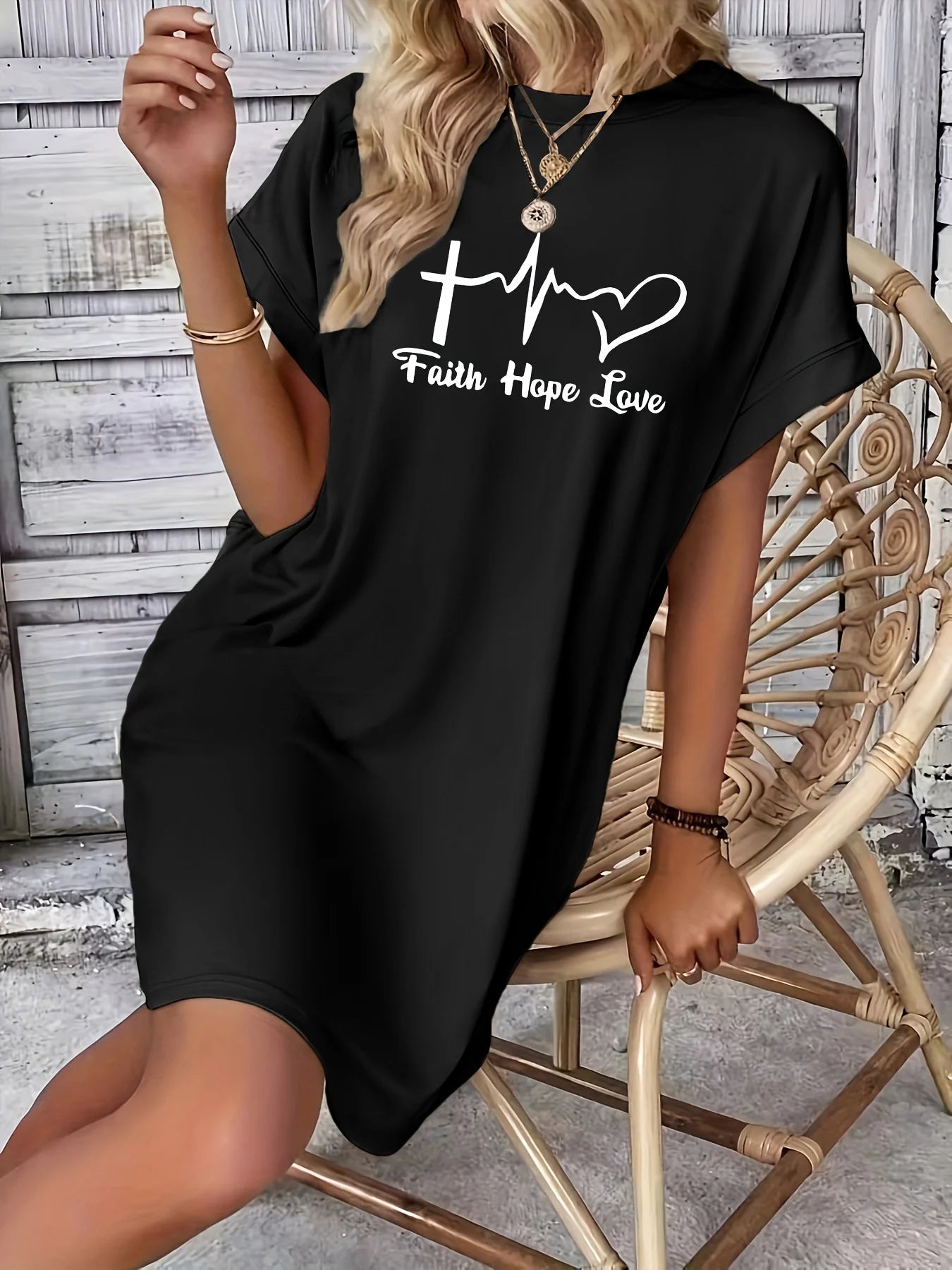 Faith,Hope,Love print Graphic TShirt Dress