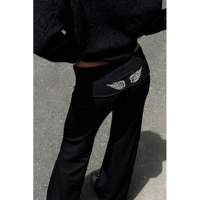 Retro Shiny Wings Print Long Sleeve Zip Casual Sweatshirt Fall Winter Women's Hoodie Pants Set of 2 Solid Color Streetwear