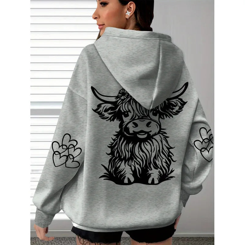 Highland Cow Print and Claw Heart Hoodie