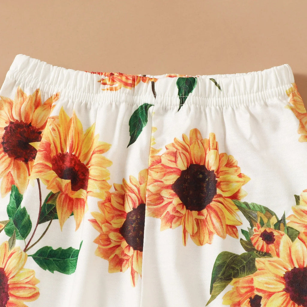 Short Sleeve Top+Sunflower Flare Pants 2PCS