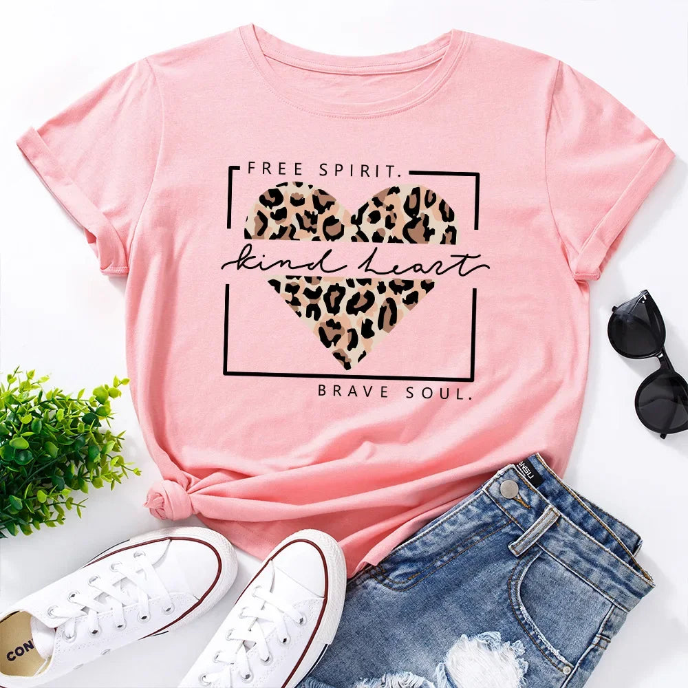 Leopard Love Heart Print Tshirt