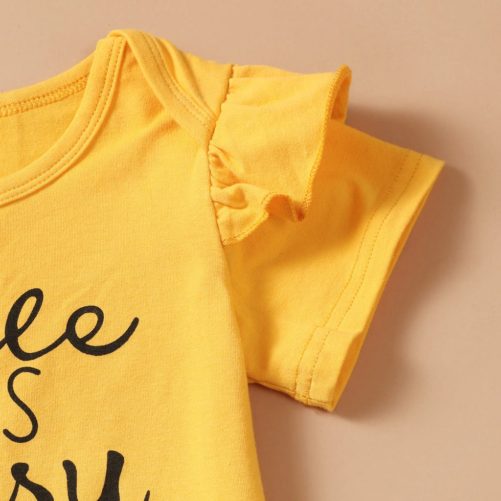 Short Sleeve Top+Sunflower Flare Pants 2PCS
