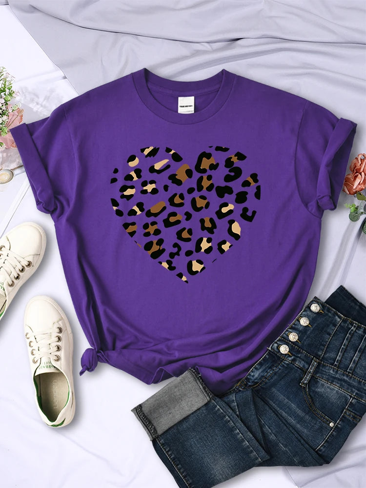 Simple Broken Leopard Heart Women Tshirt
