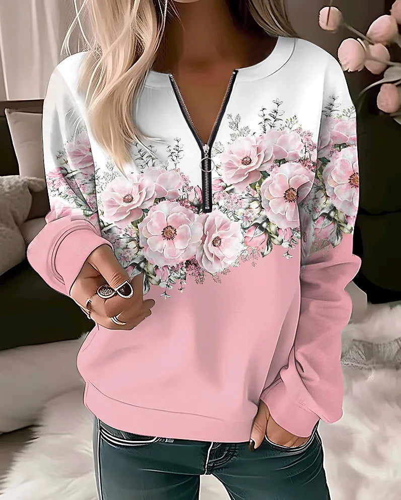 Flower Painting Sweatshirt Zip Up Hoodie