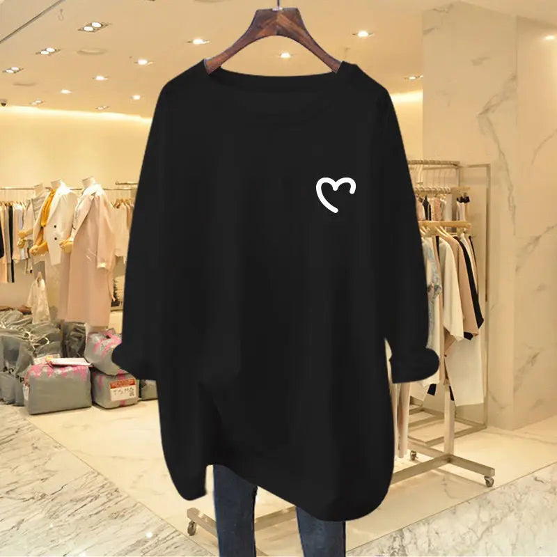 Women Clothing Fashion All-match Loose Long Sleeve T-shirt Spring Autumn Elegant Chic Pure Cotton O-neck Top Tee Casual Pullover