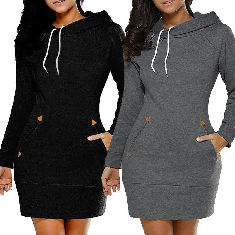 Knee-Length Pockets Dress with hood