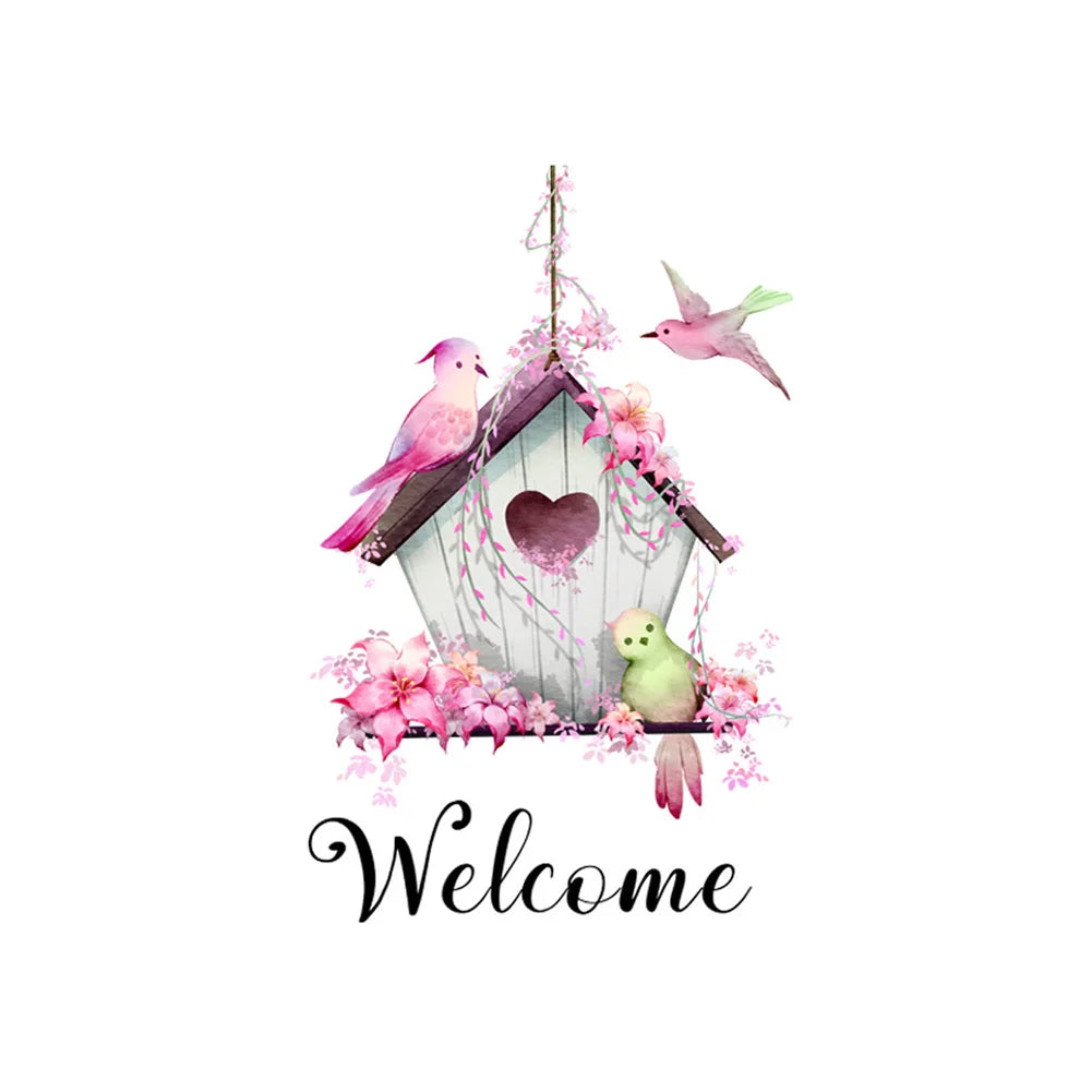 Lovely Bird House Welcome Wall Sticker Living Room Porch Background Decoration Mural For Door Decor Self-adhesive Home Wallpaper