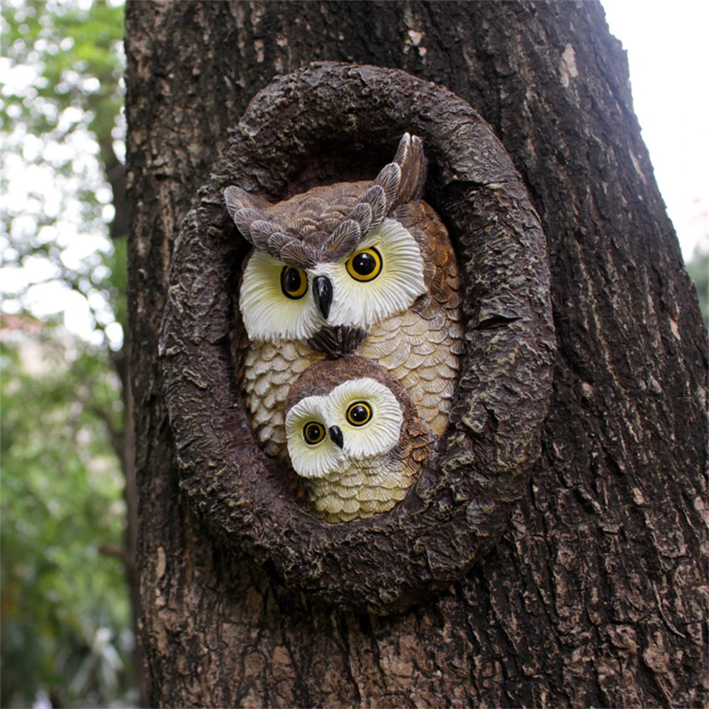Baby Owl Resin Tree Face Owl Tree Hugger Outdoor Sculpture for Tree Decorations Garden Ornament Tree Statue Peeker
