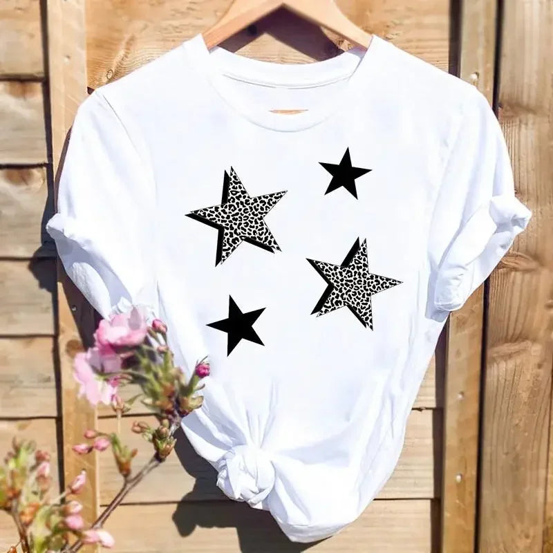 Women Leopard Love Heart Print Tee