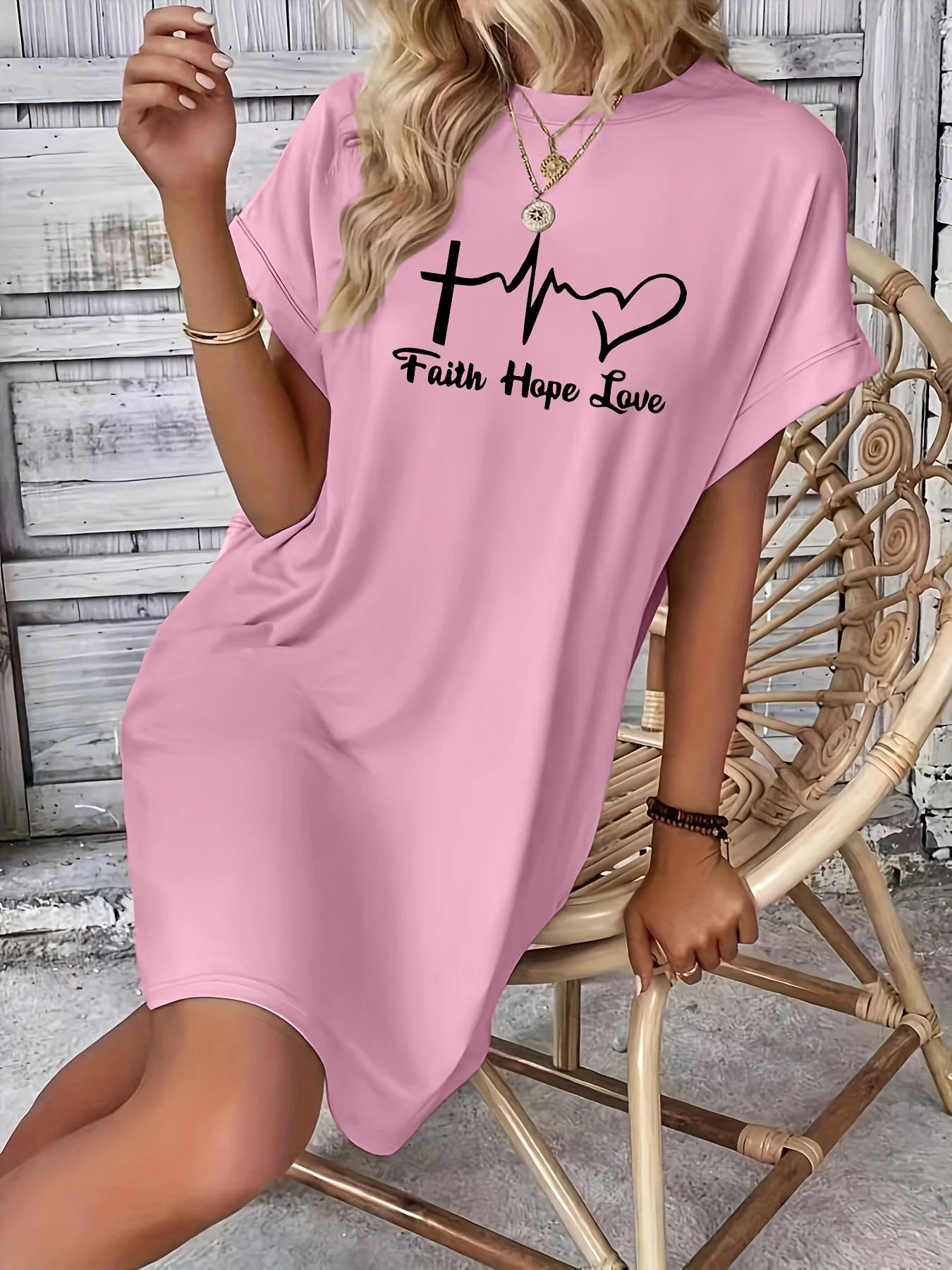Faith,Hope,Love print Graphic TShirt Dress