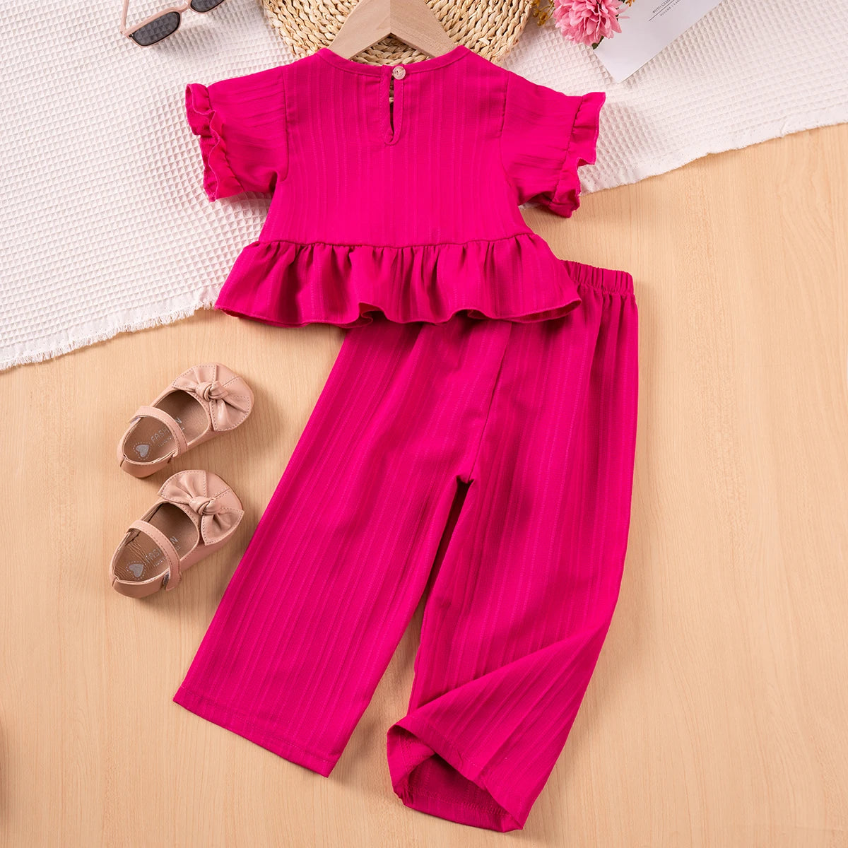 Shorts Sleeves + Wide Leg Pants 2PCS